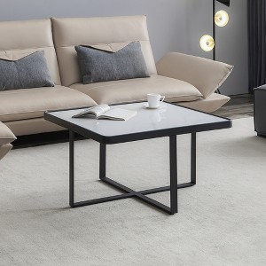 DOMETOUR Minimalism Square Coffee Table, Black Metal Frame with Sintered Stone Tabletop - 1 of 4