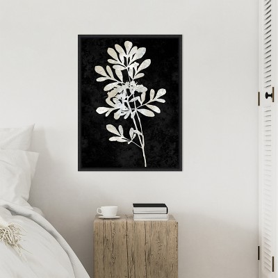 Plant Life White on Black Canvas Wall Art with Black Frame