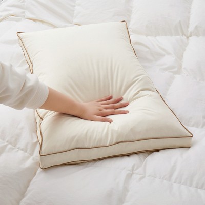 Organic Cotton Down Feather Gusseted Bed Pillows Set of 2