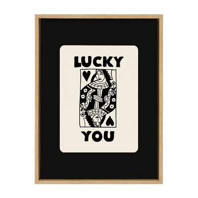 Lucky You Black and White Canvas Art Print with Natural Frame