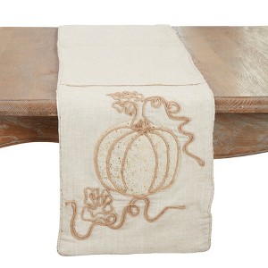 Saro Lifestyle Jute Table Runner With Embroidered Pumpkin Design, 13"x72", Beige - 1 of 3