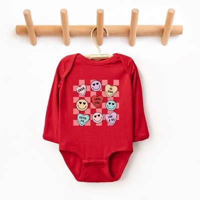 The Juniper Shop Candy Heart Smile Solid Baby Long Sleeve Bodysuit