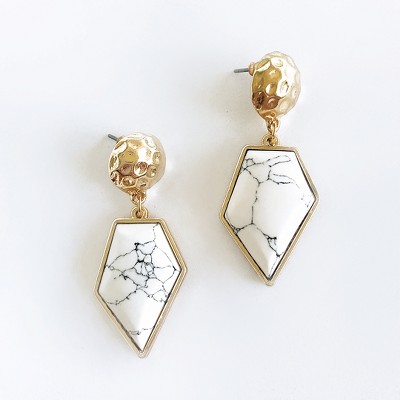 Sanctuary Project Diamond Shaped Semi Precious White Howlite Drop Earrings Gold