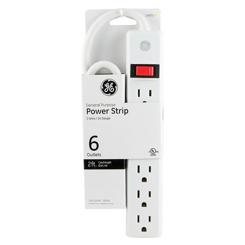 GE 6 Outlet Power Strip Black/White, 3 of 10