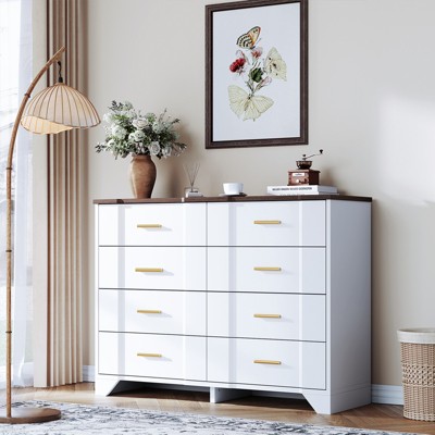 Farmhouse Drawers Dresser for Bedroom, Wood Curved Wide Chest of Drawers
