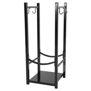 Sunnydaze Indoor/Outdoor Steel Fire Pit or Fireplace Firewood Log Rack Holder with Hooks - 32" - 1 of 4