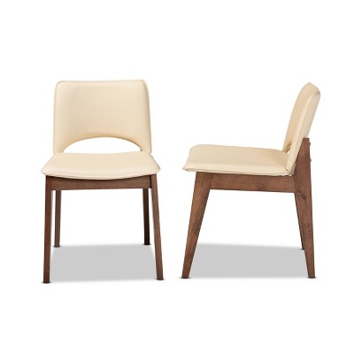 High Back Beige Faux Leather and Cane Wood Arm Chair