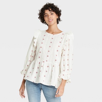 embroidered ruffle top