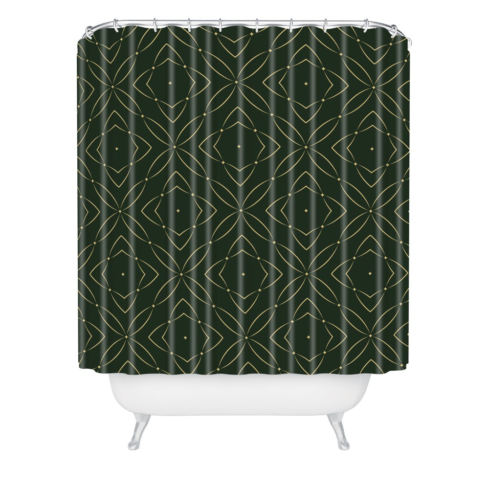 Photos - Shower Curtain Deny Designs Vintage Pattern  Green : Microfiber, Machine Washable, Non-Slip Backing
