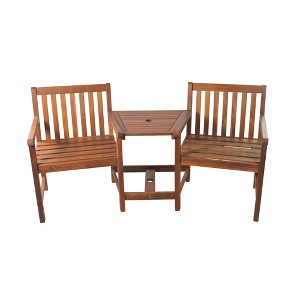 Northlight 70" Acacia Jack and Jill Chair with Table Outdoor Patio Set - Brown - 1 of 3