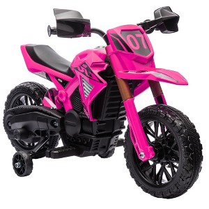 Qaba Kids Motorcycle, 6V Battery Powered Dirt Bike with Training Wheels, Horn & Start Sound, Electric Motorcycle for Kids 3-8 Years, Pink - 1 of 4