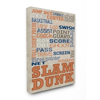 Orange and Navy Basketball Typog Oversized Stretched Canvas Wall Art (30"x40"x1.5") - Stupell Industries