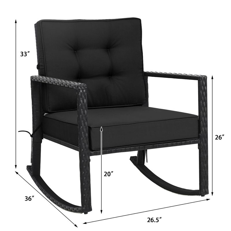 Costway Patio Rattan Rocker Chair Outdoor Glider Rocking Chair Cushion Lawn Navy\Black\Grey, 3 of 10