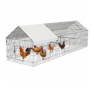 silver- Metal  With Waterproof Cover, Chicken Run Pen For Yard, Outdoor Portable Hen House, Large Animal Cage With 4 Doors For Duck Rabbit Hen - 1 of 4