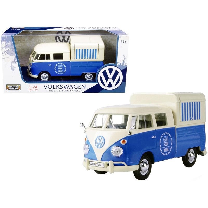 Volkswagen Type 2 (T1) Pickup Food Truck Cream and Blue 1/24 Diecast Model Car by Motormax, 1 of 5
