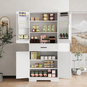 White Kitchen Storage Cabinet, with a Drawer, Adjustable Shelves, Door Shelves, Large Narrow Bathroom Cabinet, Farmhouse Cupboard for Dining Room - 1 of 4