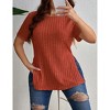 Women's Plus Size Tops Crew Neck Short Sleeve Split Hem Tee Shirt Casual Summer Ribbed Knit Blouses - 3 of 4