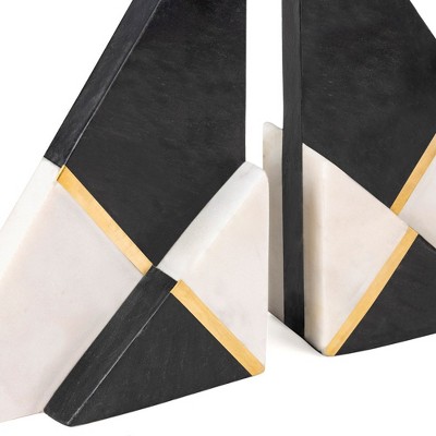 Black and White Marble Geometric Bookends, Set of 2