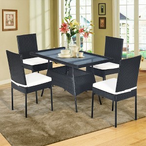 Costway 5PCS Patio Rattan Dining Set  Table w/Glass Top Garden Furniture - 1 of 4