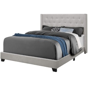 Monarch Specialties Bed Queen Size Platform Bedroom Frame Upholstered Velvet Wood Legs Grey Transitional - 1 of 4