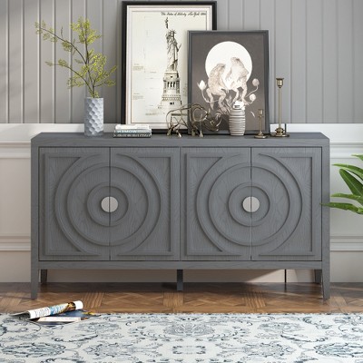 VYNXARIA Retro Sideboard door with Circular Groove Design Round Metal Door Handle for Entrance, Dinning Room, Living Room (Gray)