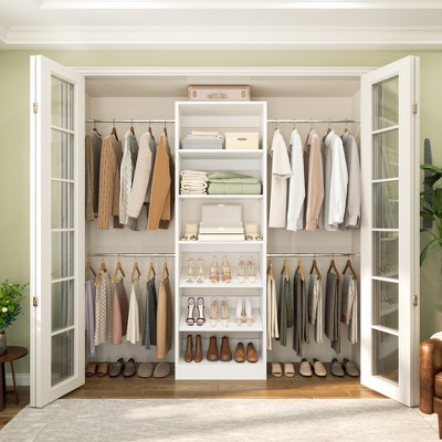Aheaplus Closet Organizer with Extendable Hanging Rod, Walk-In Closet System Wardrobe with Adjustable Shelves