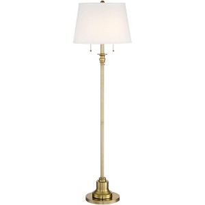 360 Lighting Spenser Vintage Floor Lamp 58" Tall Brushed Antique Brass Metal Off White Linen Drum Shade for Living Room Bedroom Office House Home - 1 of 4