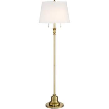360 Lighting Spenser Vintage Floor Lamp 58" Tall Brushed Antique Brass Metal Off White Linen Drum Shade for Living Room Bedroom Office House Home