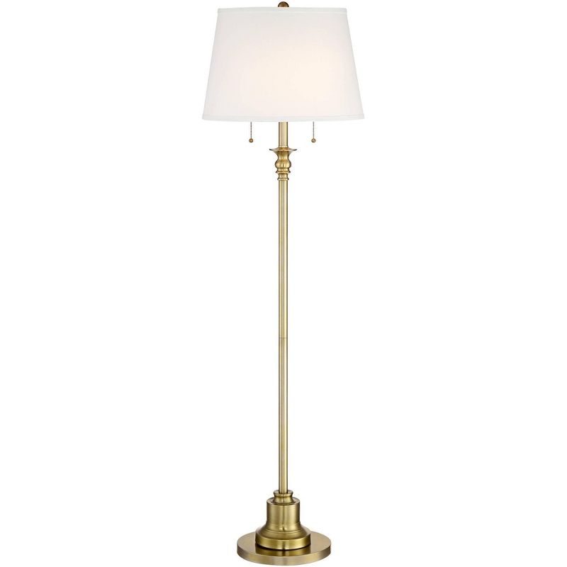 360 Lighting Spenser Vintage Floor Lamp 58" Tall Brushed Antique Brass Metal Off White Linen Drum Shade for Living Room Bedroom Office House Home, 1 of 11