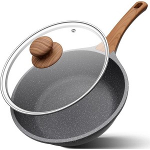 YASHE Nonstick Frying Pan with Lid, White Granite Nonstick Skillet, Omelet and Egg Pan, PFOS & PFOA Free - 1 of 4