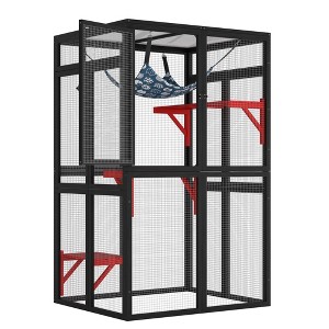 Sevobal Pet Carriers, Gothic Cat Cages Indoor Enclosure with Platforms and Hammock for 1-3 Cats, Black, 39.4"*33.3"*63.8" - 1 of 4