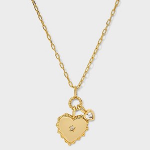 14K Gold Dipped Cubic Zirconia Vintage Heart Pendant Necklace - A New Day™ Gold - 1 of 4