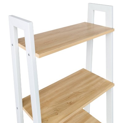 Adjustable White Wood and Metal A-Frame Ladder Shelf