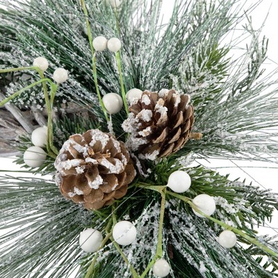 Frosted Pine Cone and Foliage Artificial Christmas Twig Wreath, 15 Inch