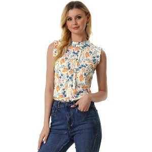 Allegra K Women's Ruffled Business Office 1950s Vintage Floral Sleeveless Top - 1 of 4