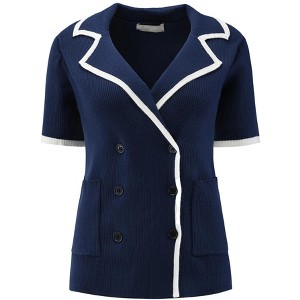 INSPIRE CHIC Women's Summer Short Sleeve Double Breasted Notched Collar Knit Sweater Tops - 1 of 4