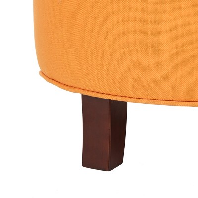Tangerine Round Tufted Storage Ottoman with Oak Legs