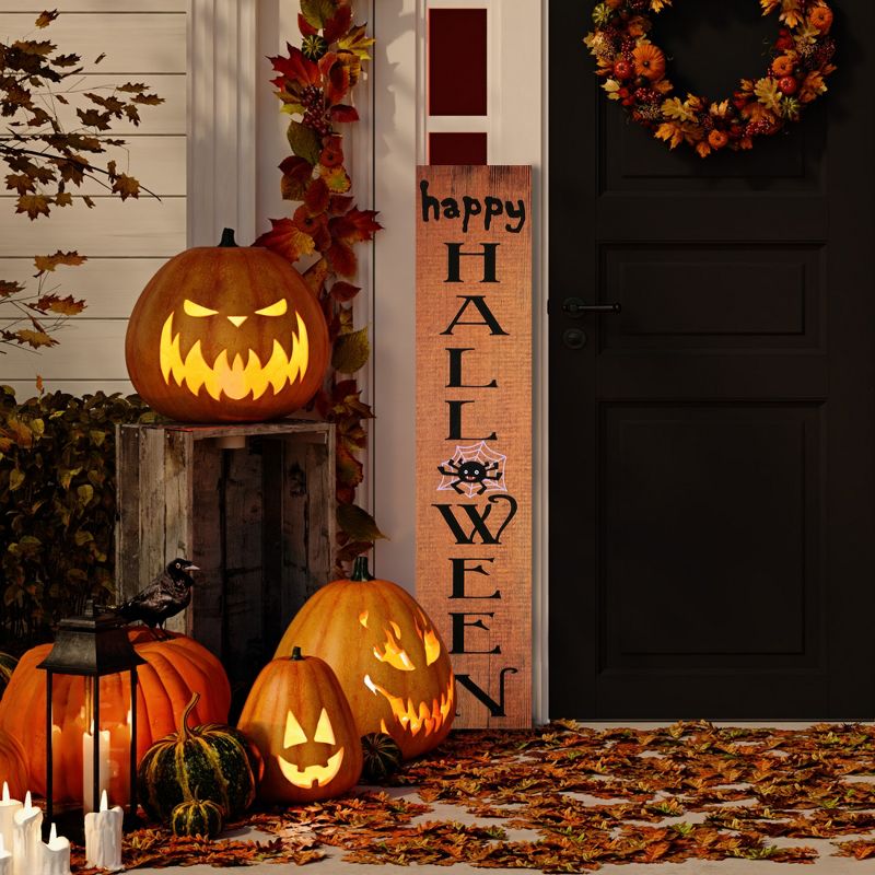 Northlight 36" Orange Happy Halloween with Spider Wooden Porch Board Sign Decoration, 2 of 5
