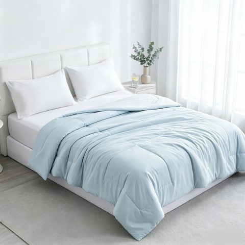 NTBAY 4 Piece Cooling Blanket Set, Q-Max 0.43 Cooling Blanket with Fitted Sheet & 2 Pillowcases, Lightweight Summer Bedding, Aqua, Queen