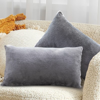 Gray Arctic Velvet and Microfleece Throw Pillow Set
