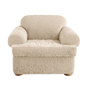 Stretch Jacquard Damask T-Chair Slipcover Oyster - Sure Fit