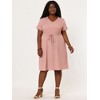 Agnes Orinda Women's Plus Size Tie Waist Short Sleeve Solid Chambray Casual Shirt Dresses - 4 of 4
