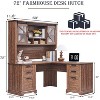 SinCiDo 60" Farmhouse L Shaped Office Desk w/ Drawer, Wood Home Office Executive Desk w/ Hutch & Charging Ports, Storage Cabinet - 2 of 4
