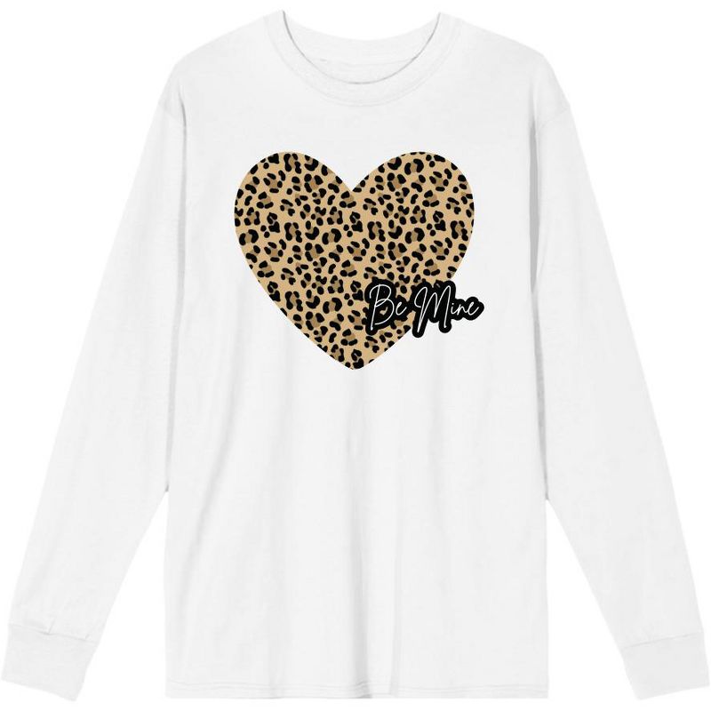 V Day Cheetah Heart Be Mine Crew Neck Long Sleeve Adult Tee, 1 of 3