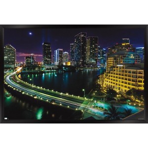 Trends International Cityscapes - Venetian Causeway Framed Wall Poster Prints - 1 of 4