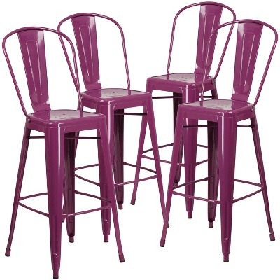 Emma and Oliver Commercial Grade 4 Pack 30" High Metal Indoor-Outdoor Barstool with Back