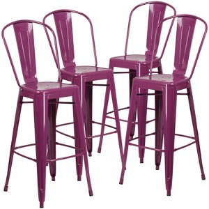 Emma and Oliver Commercial Grade 4 Pack 30" High Metal Indoor-Outdoor Barstool with Back - 1 of 4