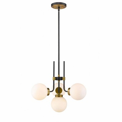 Parsons Matte Black and Olde Brass 97'' Chandelier with Opal Shades