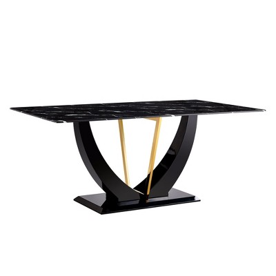 NicBex 71 Inch Rectangle Dining Table with Glass Tabletop and MDF Legs for 6 to 8,Living Meeting Room