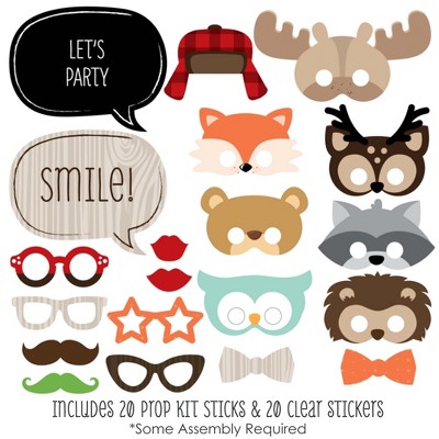 Woodland Creatures Baby Shower Photo Booth Props Kit - 20 Count
